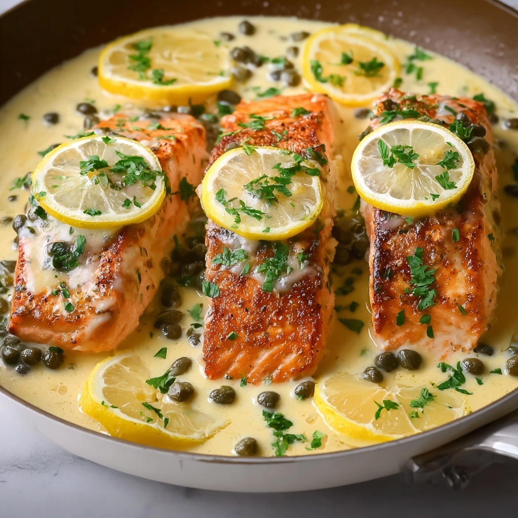 One-Pan Creamy Lemon Caper Butter Salmon Recipe - Recipe Image