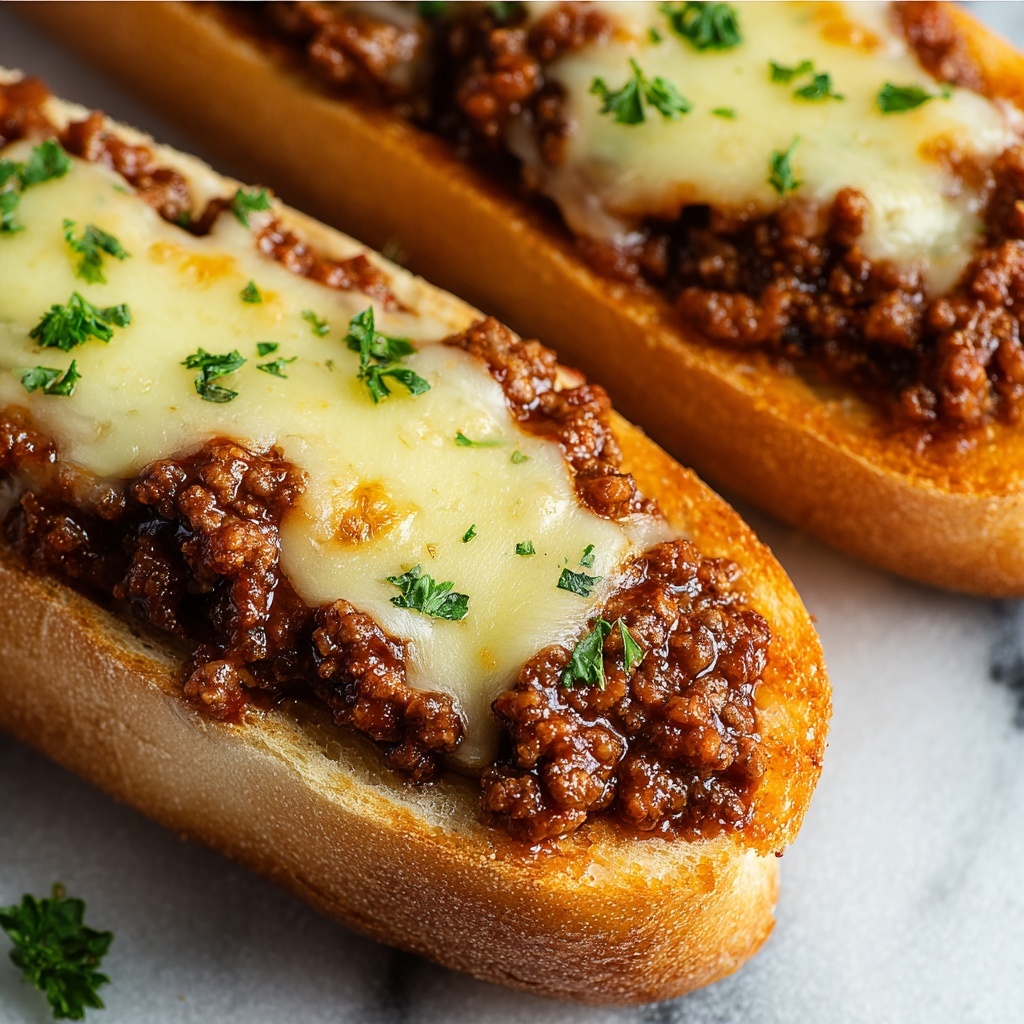 Cheesy Garlic Bread Sloppy Joe Melts Recipe - Recipe Image