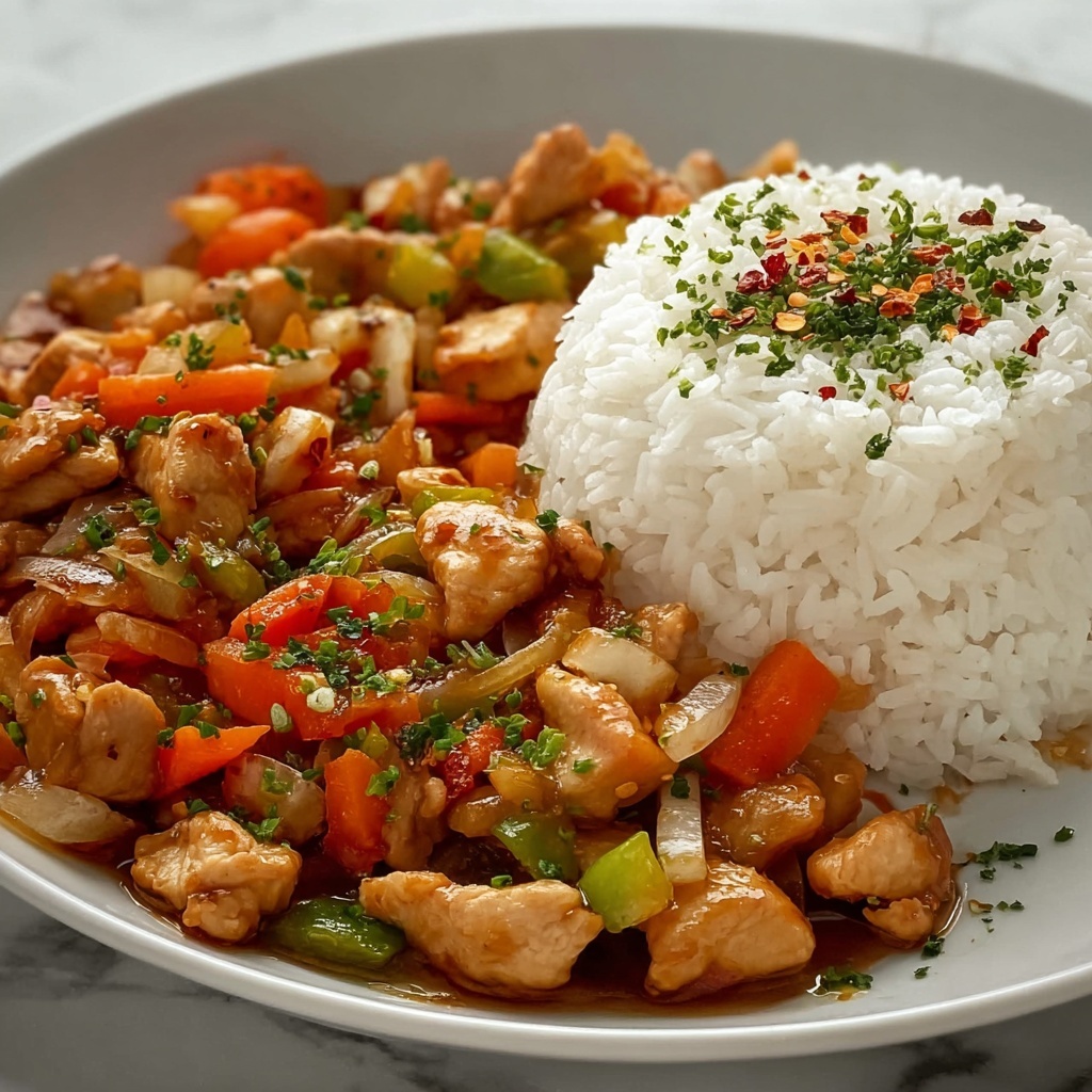Spicy Garlic Chicken Stir-Fry with Rice Recipe - Recipe Image
