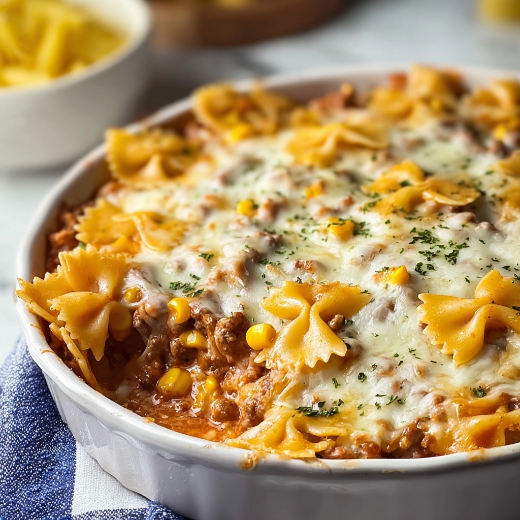 Garlic Butter Ranch Beef and Roasted Corn Bowtie Casserole Recipe - Recipe Image