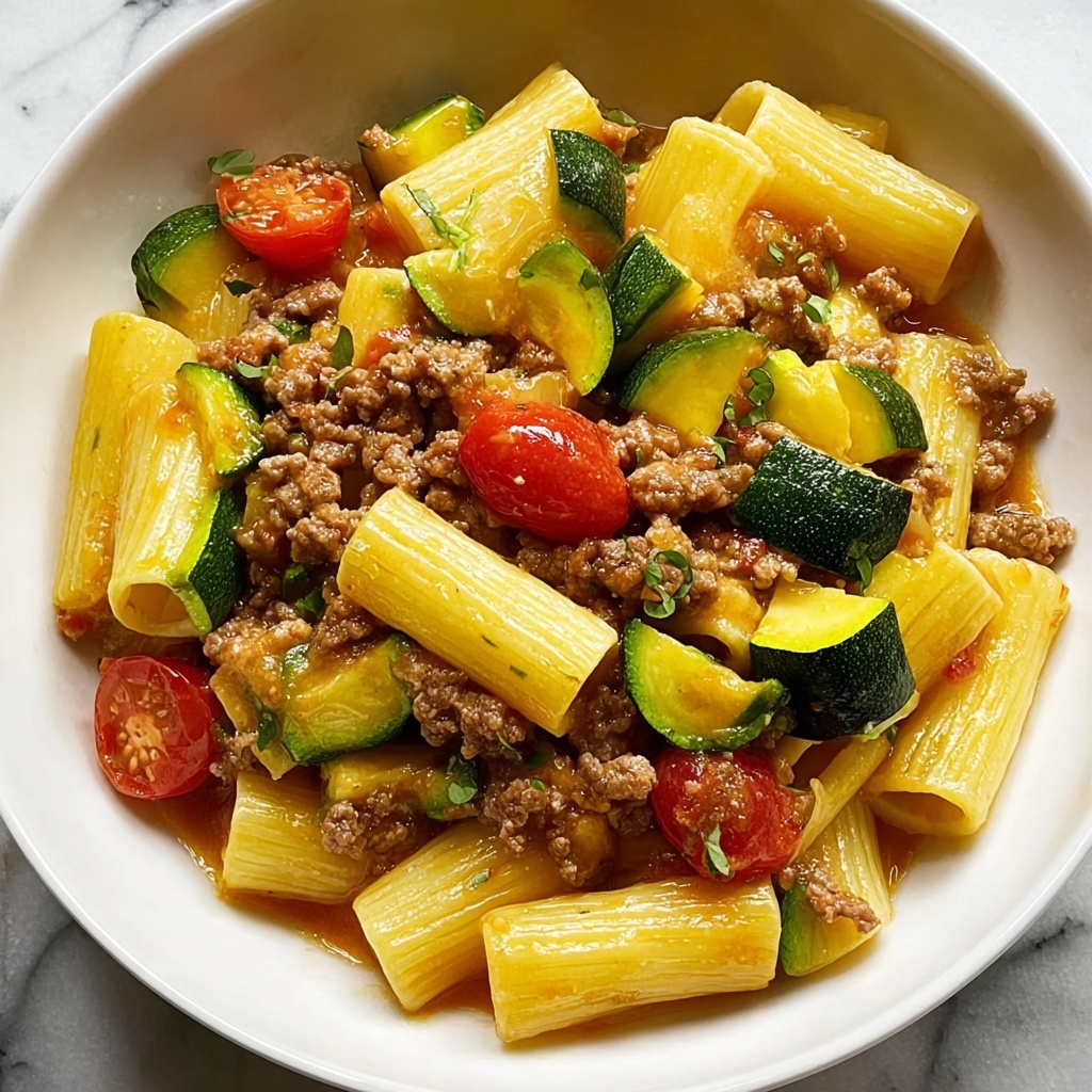 Rigatoni with Sausage, Tomatoes, and Zucchini Recipe - Recipe Image