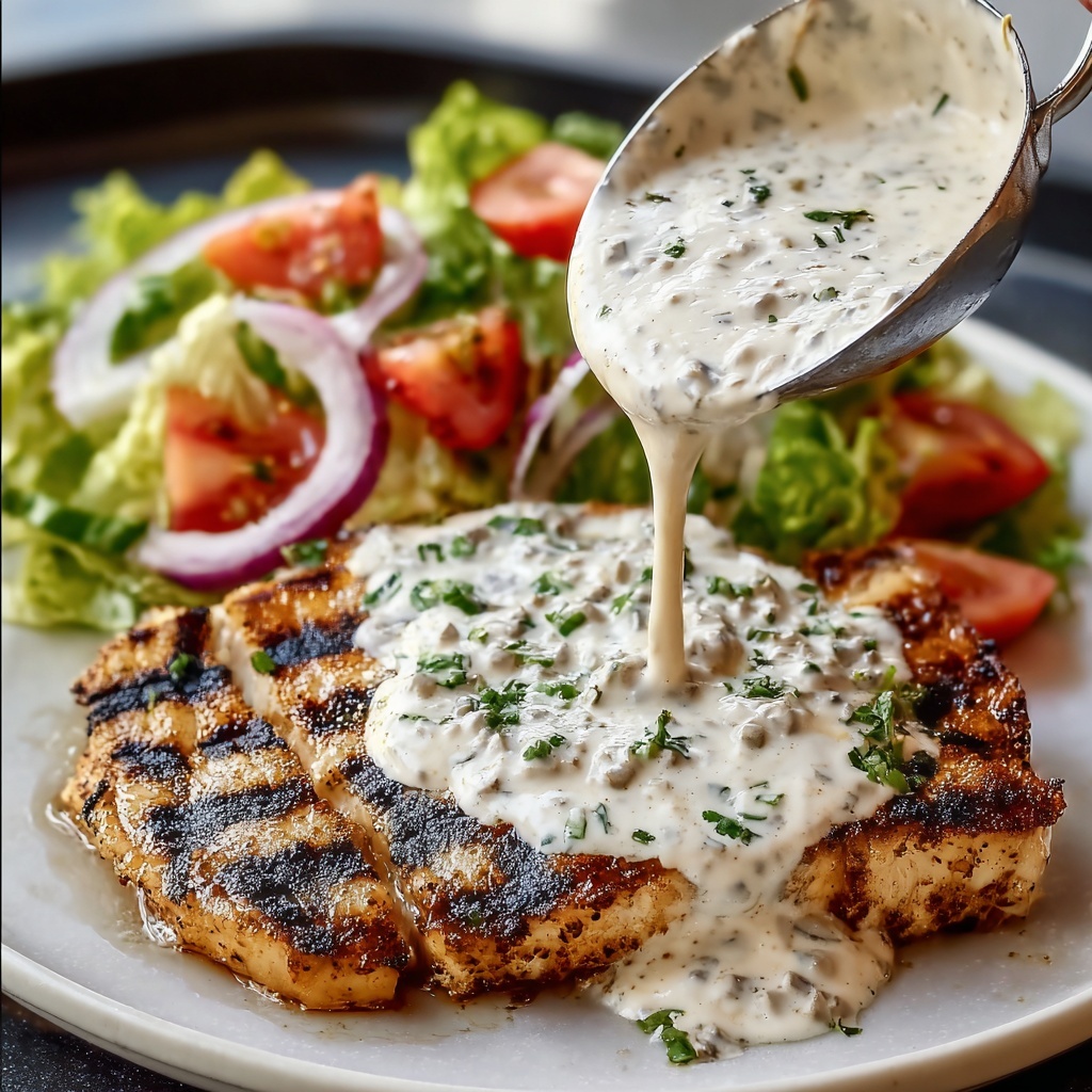 Tuna Steaks with Creamy Garlic Sauce & Salad Recipe - Recipe Image