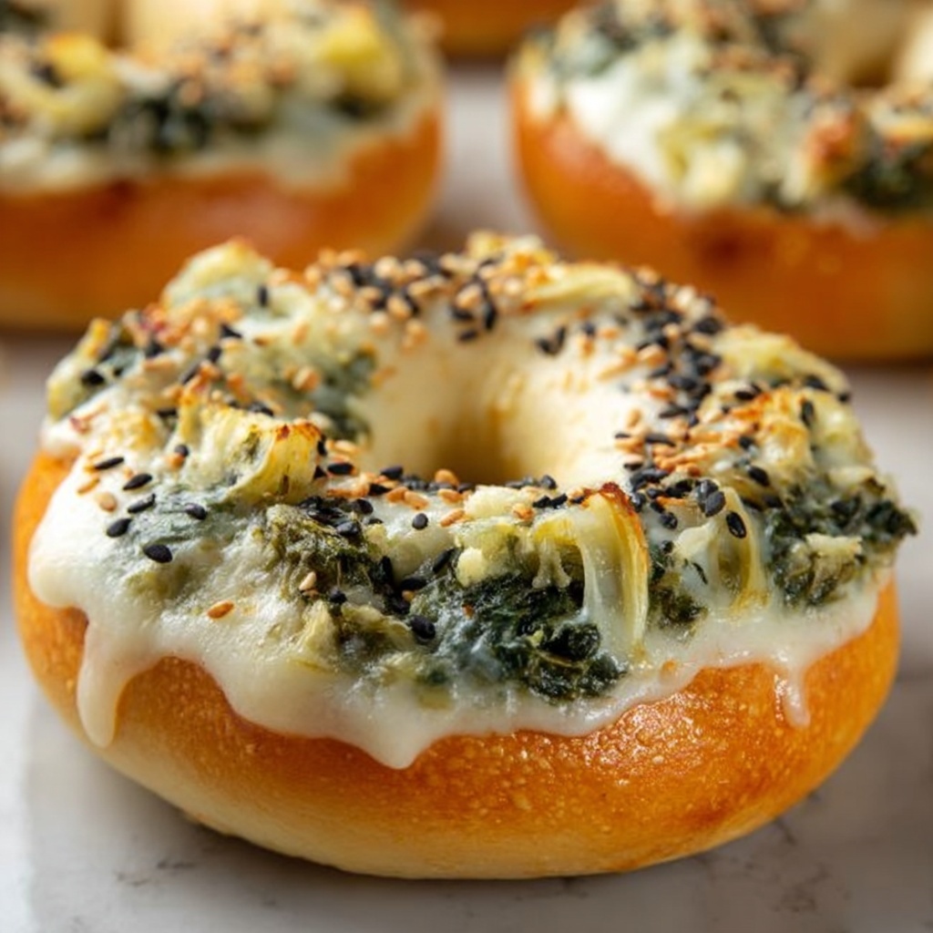 Cheesy Spinach-Artichoke Bagels Recipe - Recipe Image