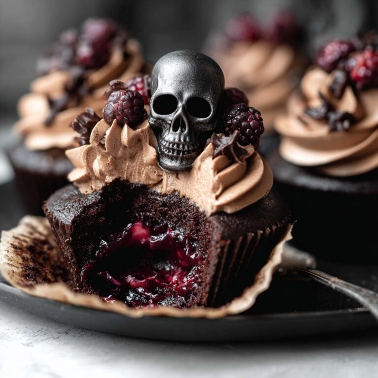 Vegan Halloween Cupcakes with Blackberry Filling and Chocolate Skull Toppers Recipe