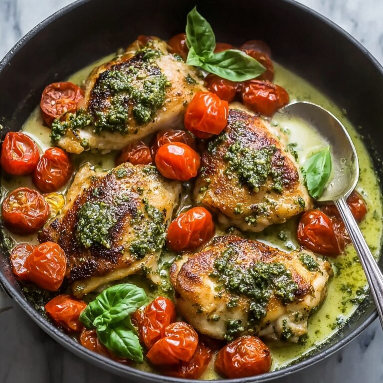 Creamy Pesto Chicken with Roasted Tomatoes Recipe