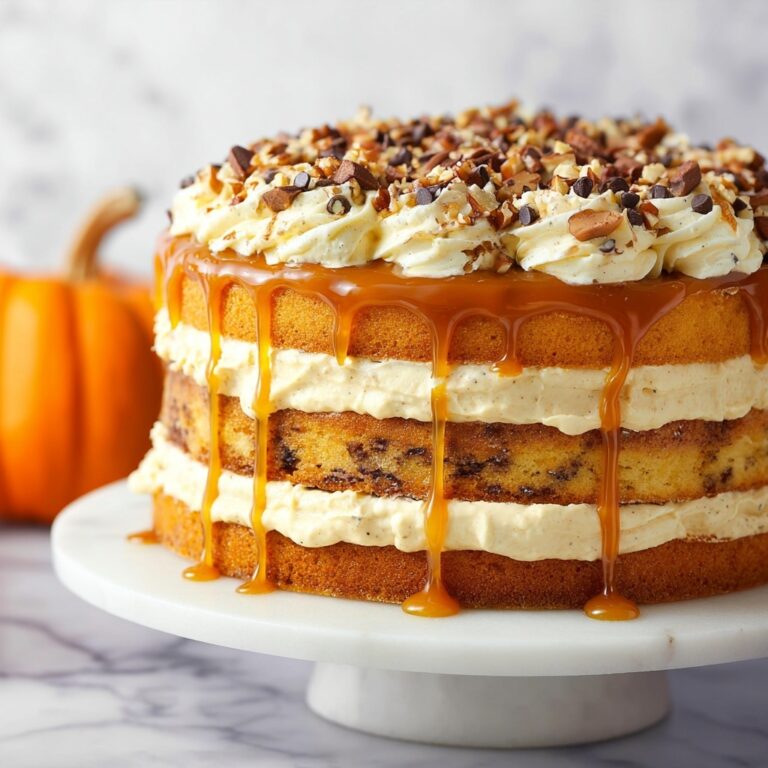 Pumpkin Torte with Pumpkin Spice Cream Cheese Frosting and Toffee Caramel Topping Recipe