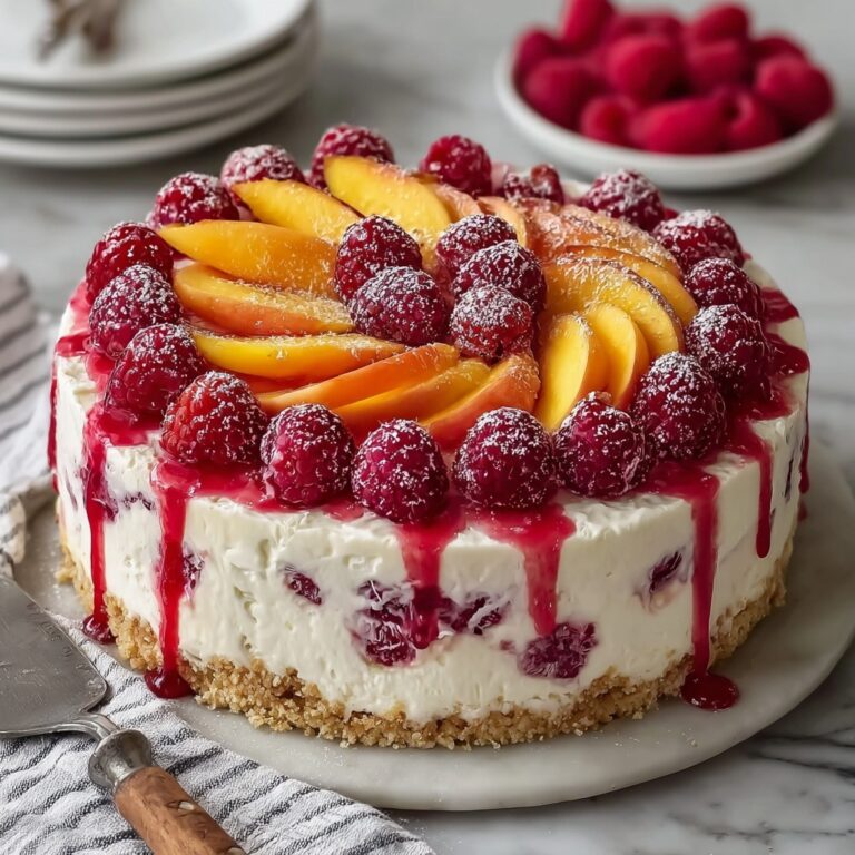 Summer Bliss Peach and Raspberry Cheesecake Delight Recipe