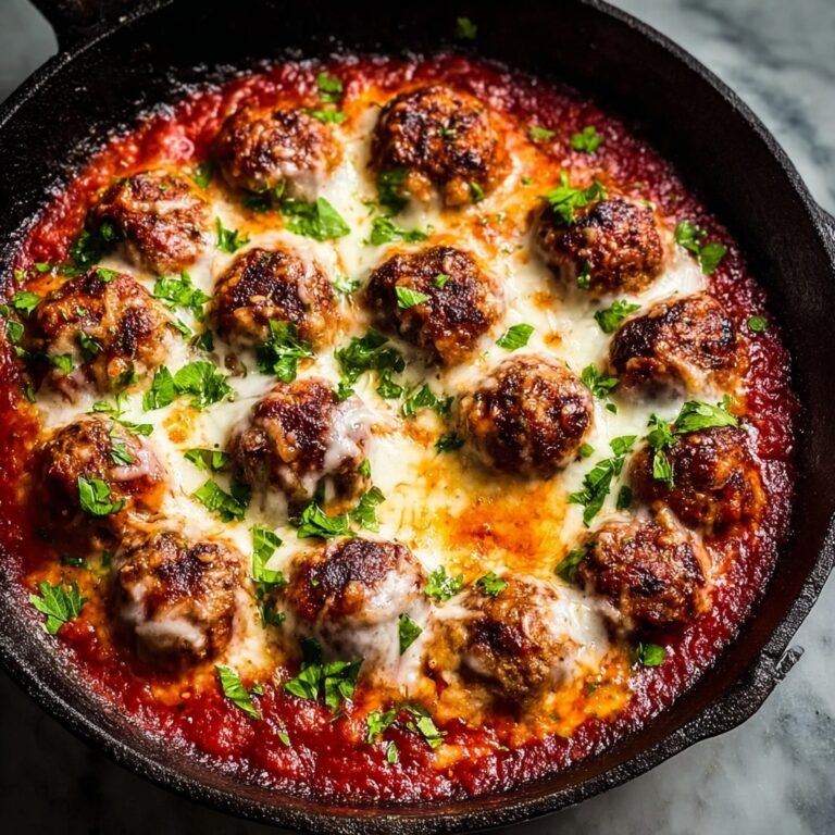 Cheesy One Skillet Italian Baked Meatballs Recipe