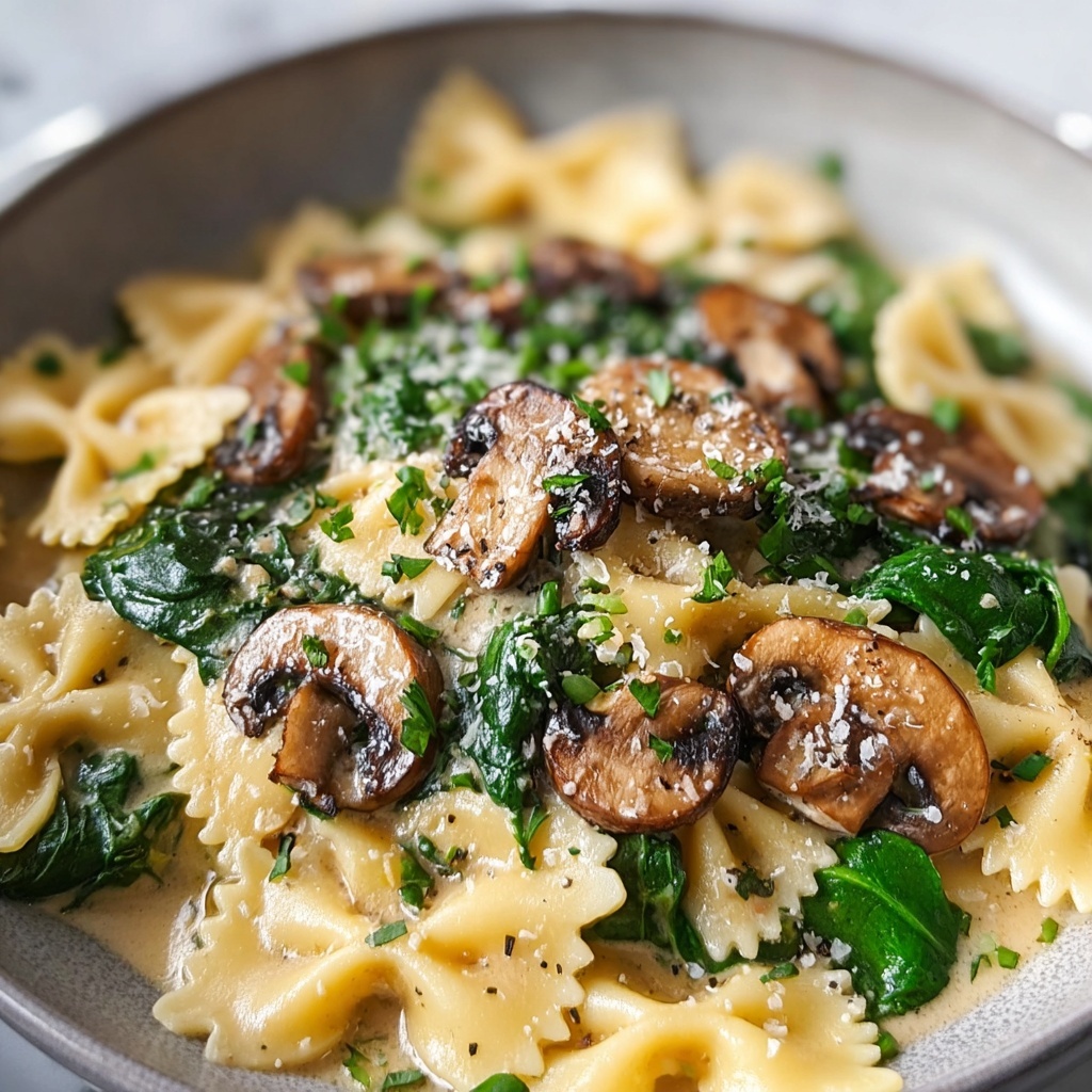 Parmesan Spinach Mushroom Pasta Skillet Recipe - Recipe Image