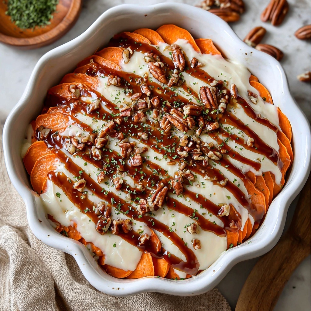 Creamy Baked Sweet Potatoes with Cheddar and Parmesan Recipe - Recipe Image