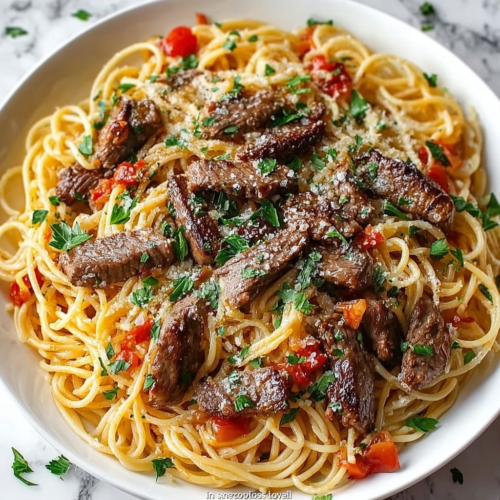 Sweet and Spicy Garlic Steak Pasta Recipe - Recipe Image