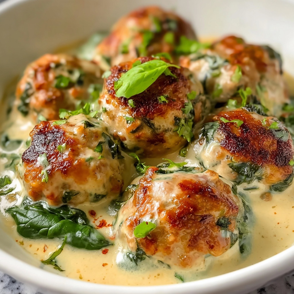 Southern Style Baked Chicken Ricotta Meatballs with Spinach Alfredo Sauce Recipe - Recipe Image