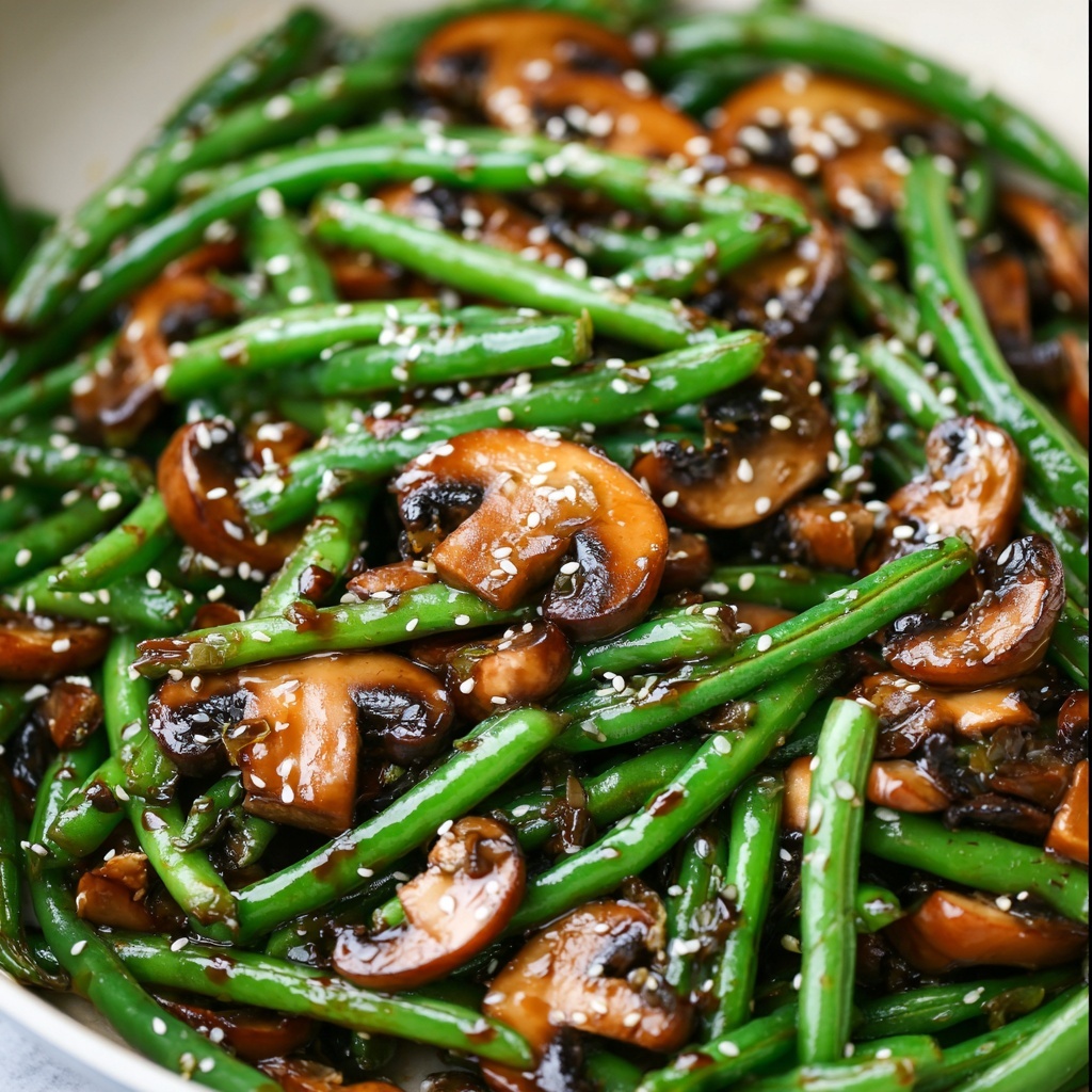 Teriyaki Green Beans with Mushrooms and Shallots Recipe - Recipe Image