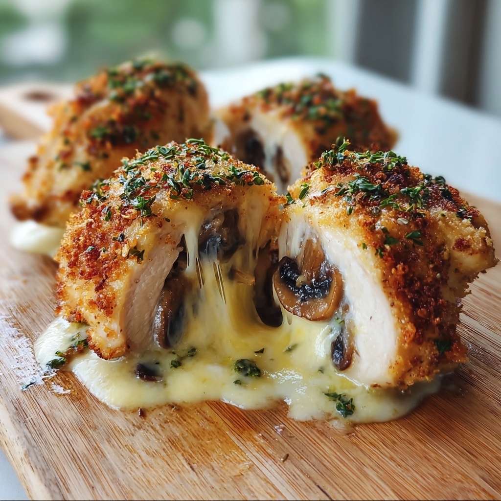 Cheesy Garlic Butter Mushroom Stuffed Chicken Delight Recipe - Recipe Image
