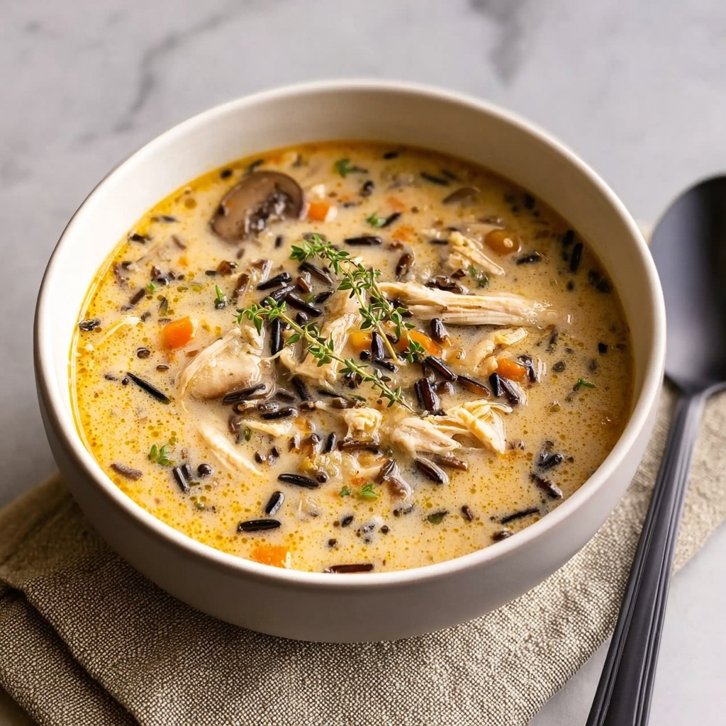 Creamy Mushroom Chicken and Wild Rice Soup Recipe - Recipe Image