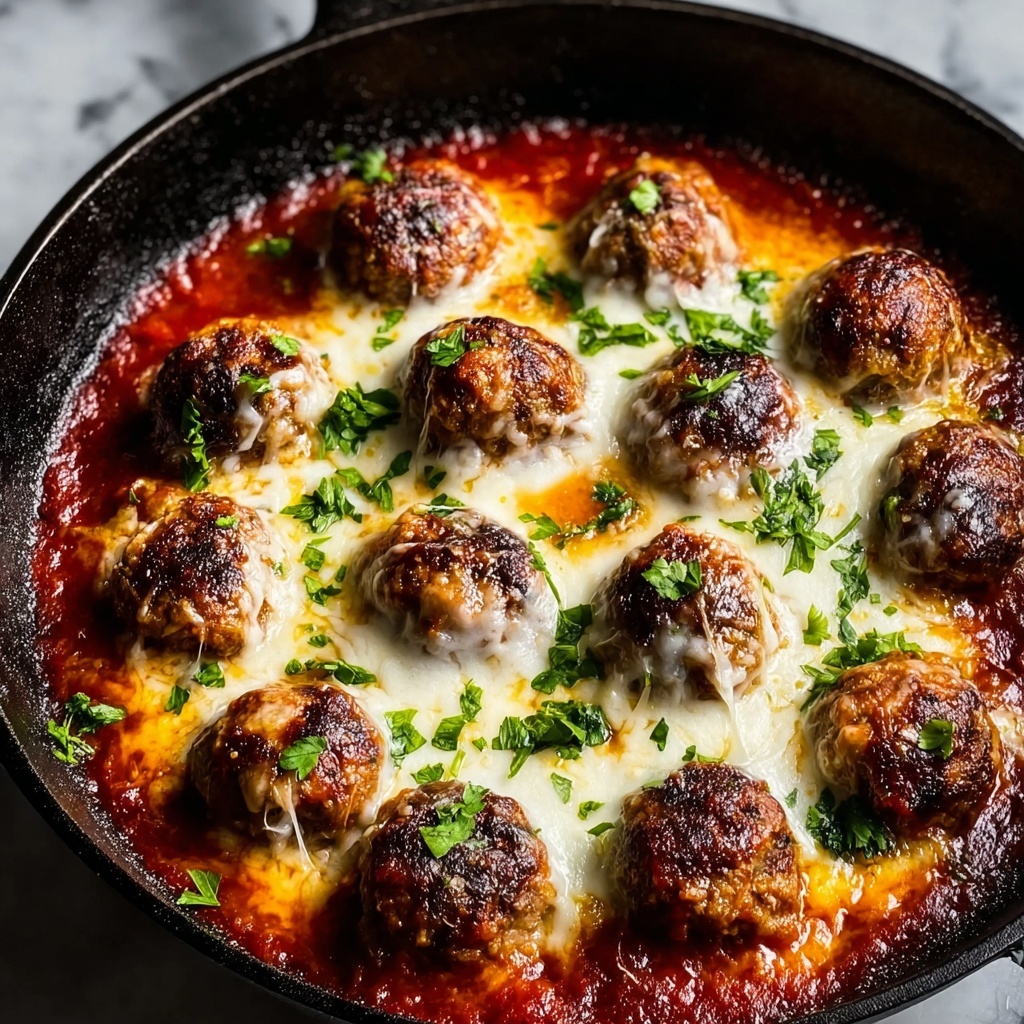 Cheesy One Skillet Italian Baked Meatballs Recipe - Recipe Image