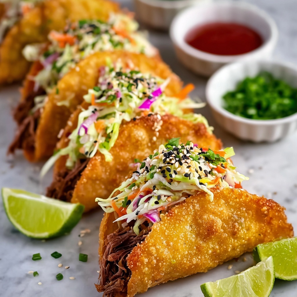 Chicken Wonton Tacos with Asian Slaw Recipe - Recipe Image