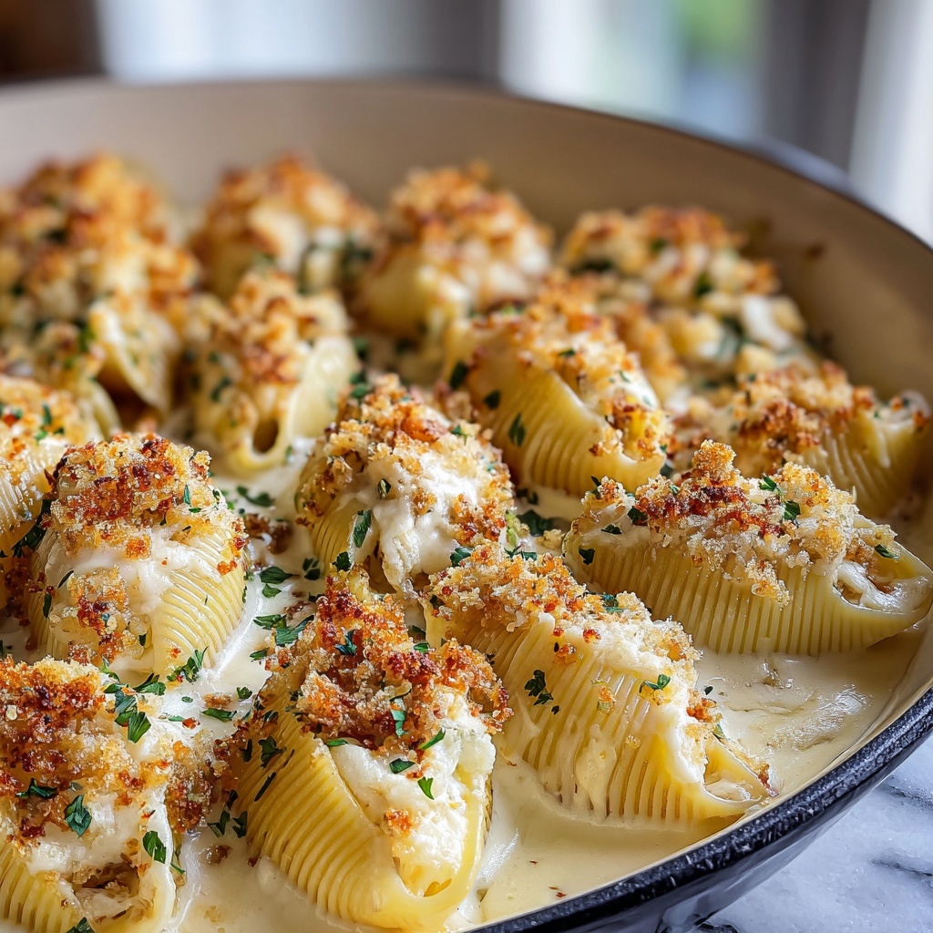 Garlic Butter Chicken Alfredo Stuffed Shells Recipe - Recipe Image