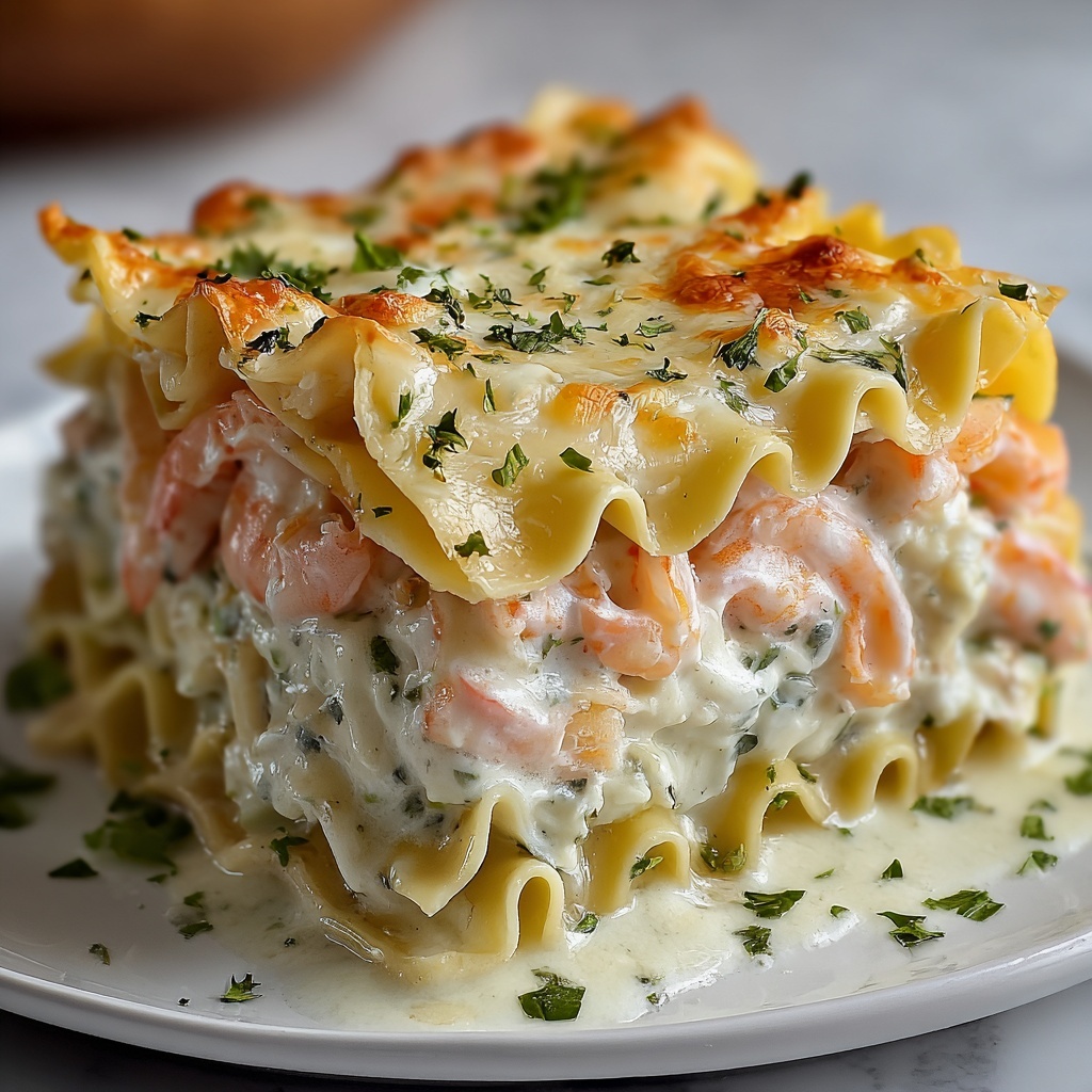 Garlic Butter Shrimp Scampi Lasagna Recipe - Recipe Image