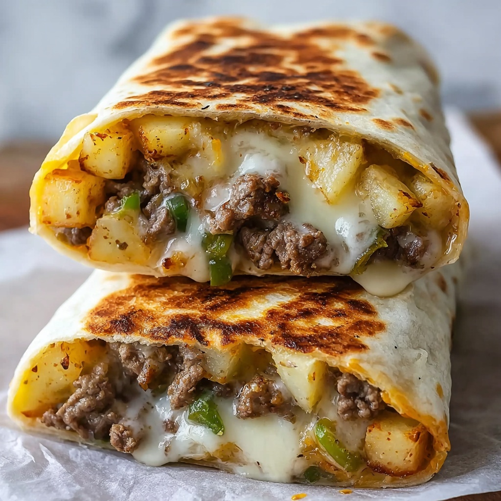 Steak & Cheese Dirty Fry Burritos Recipe - Recipe Image