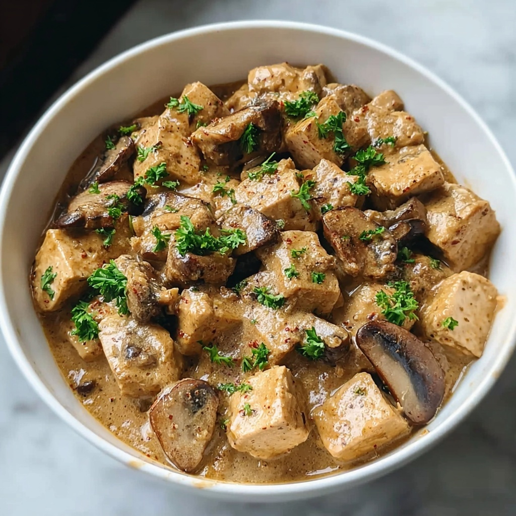 Mushroom and Seitan Stroganoff: A Creamy Delight Recipe - Recipe Image