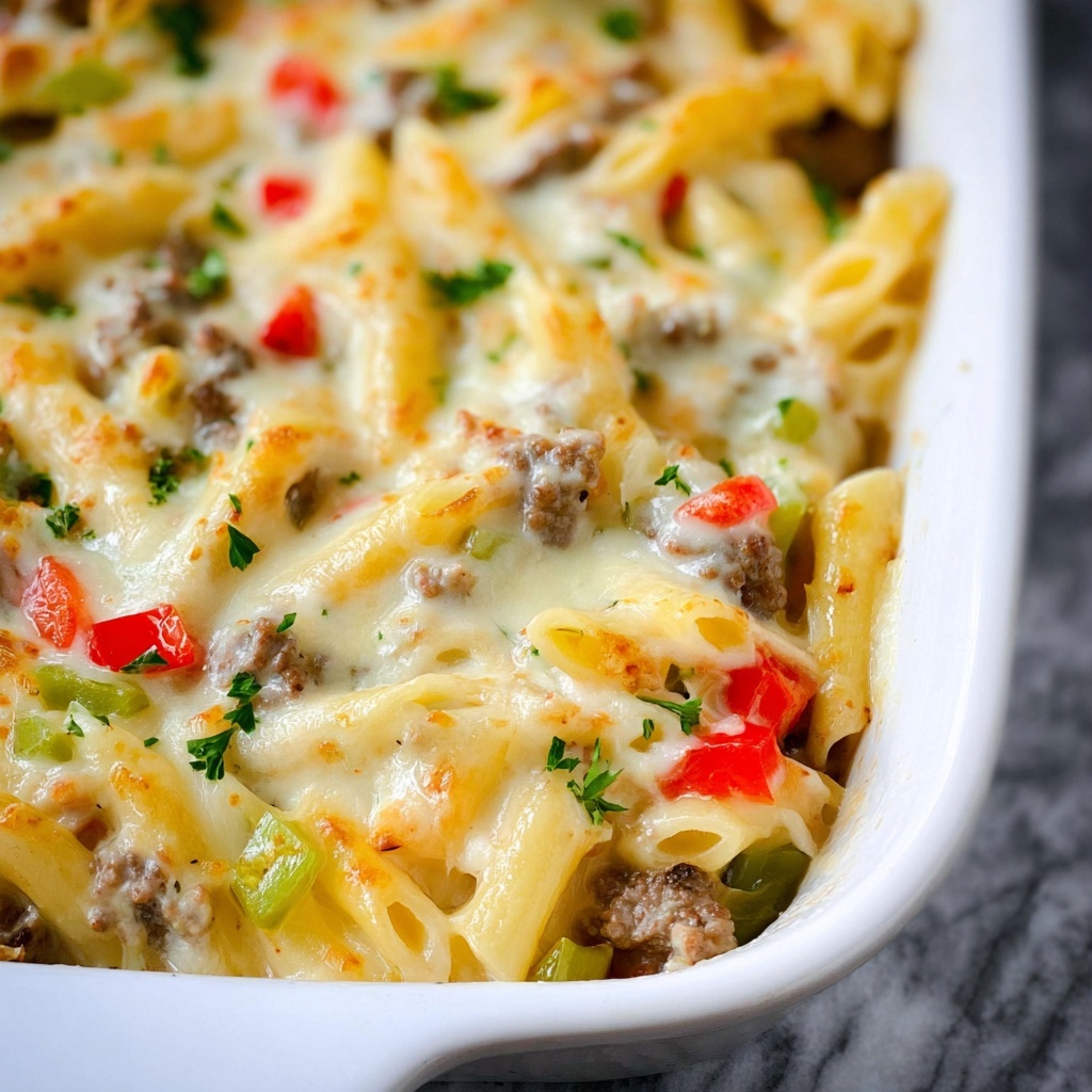 Philly Cheesesteak Pasta Bake Recipe - Recipe Image