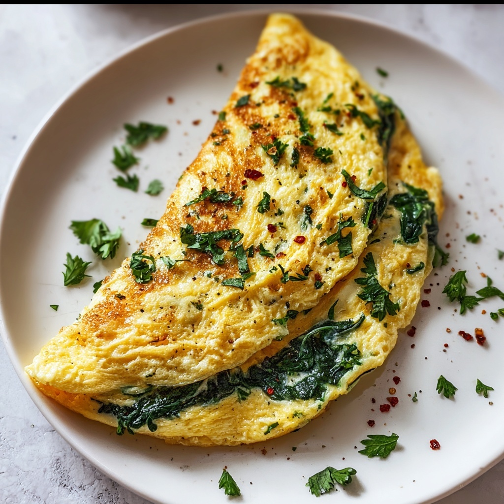 Delicious Spinach and Cheese Breakfast Omelette Recipe - Recipe Image