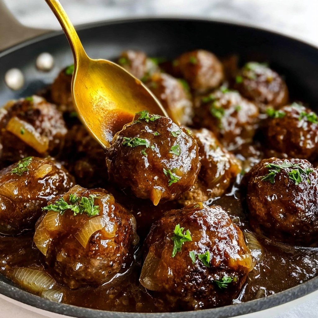 Salisbury Steak Meatballs with Onion Gravy Recipe - Recipe Image