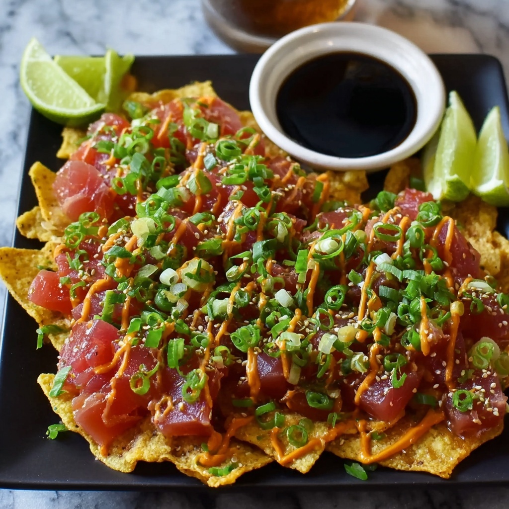 Tuna Poke Nachos with Crispy Wonton Chips Recipe - Recipe Image