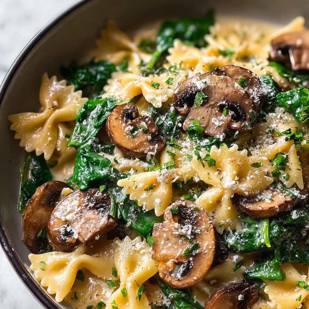 Parmesan Spinach Mushroom Pasta Skillet Recipe - Recipe Image