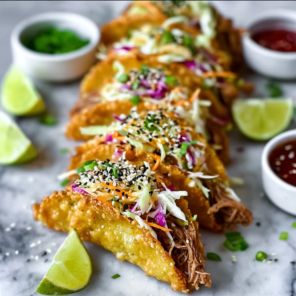 Chicken Wonton Tacos with Asian Slaw Recipe - Recipe Image