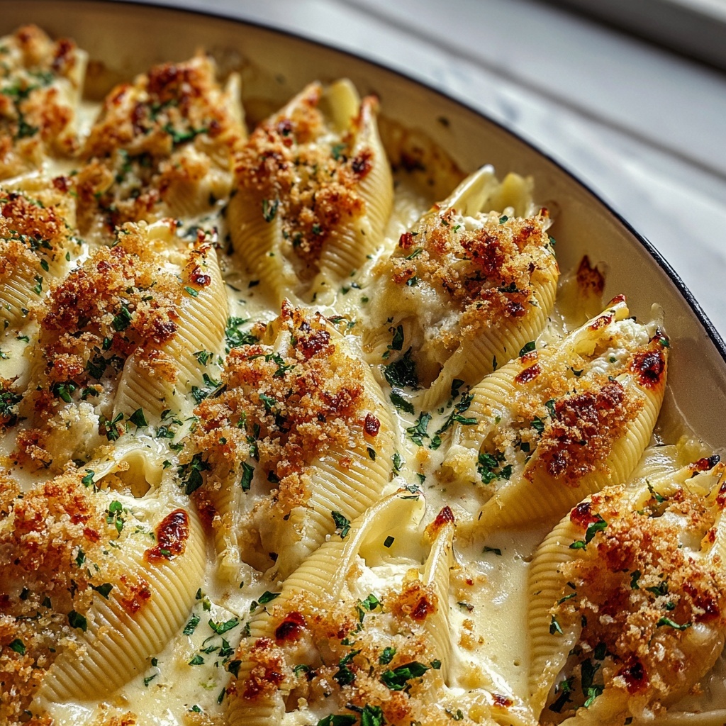 Garlic Butter Chicken Alfredo Stuffed Shells Recipe - Recipe Image