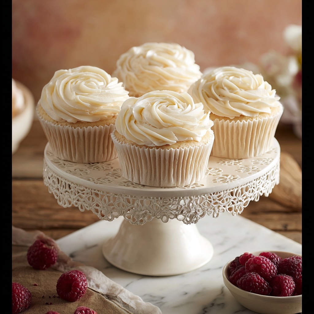 Almond Wedding Cake Cupcakes with Raspberry Filling Recipe - Recipe Image