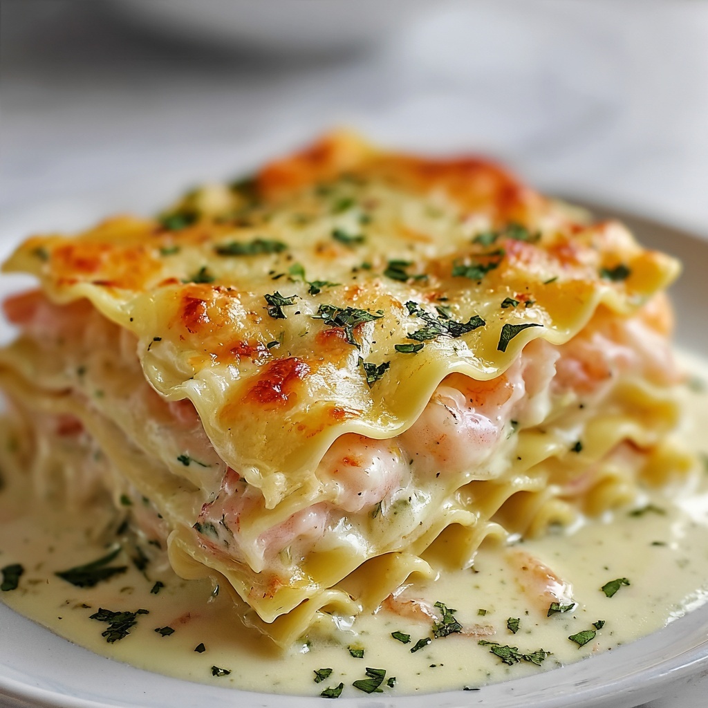 Garlic Butter Shrimp Scampi Lasagna Recipe - Recipe Image