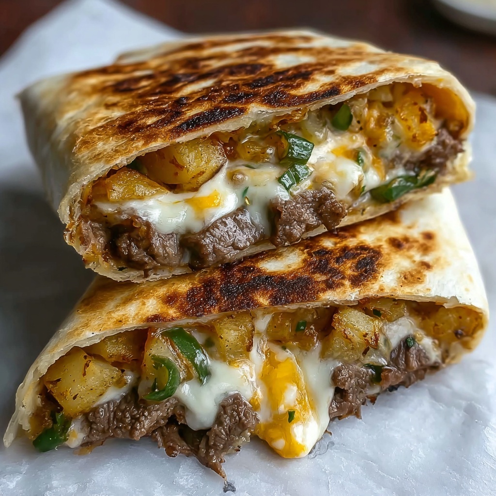 Steak & Cheese Dirty Fry Burritos Recipe - Recipe Image