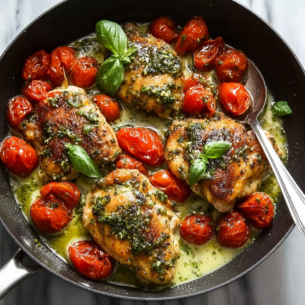Creamy Pesto Chicken with Roasted Tomatoes Recipe - Recipe Image