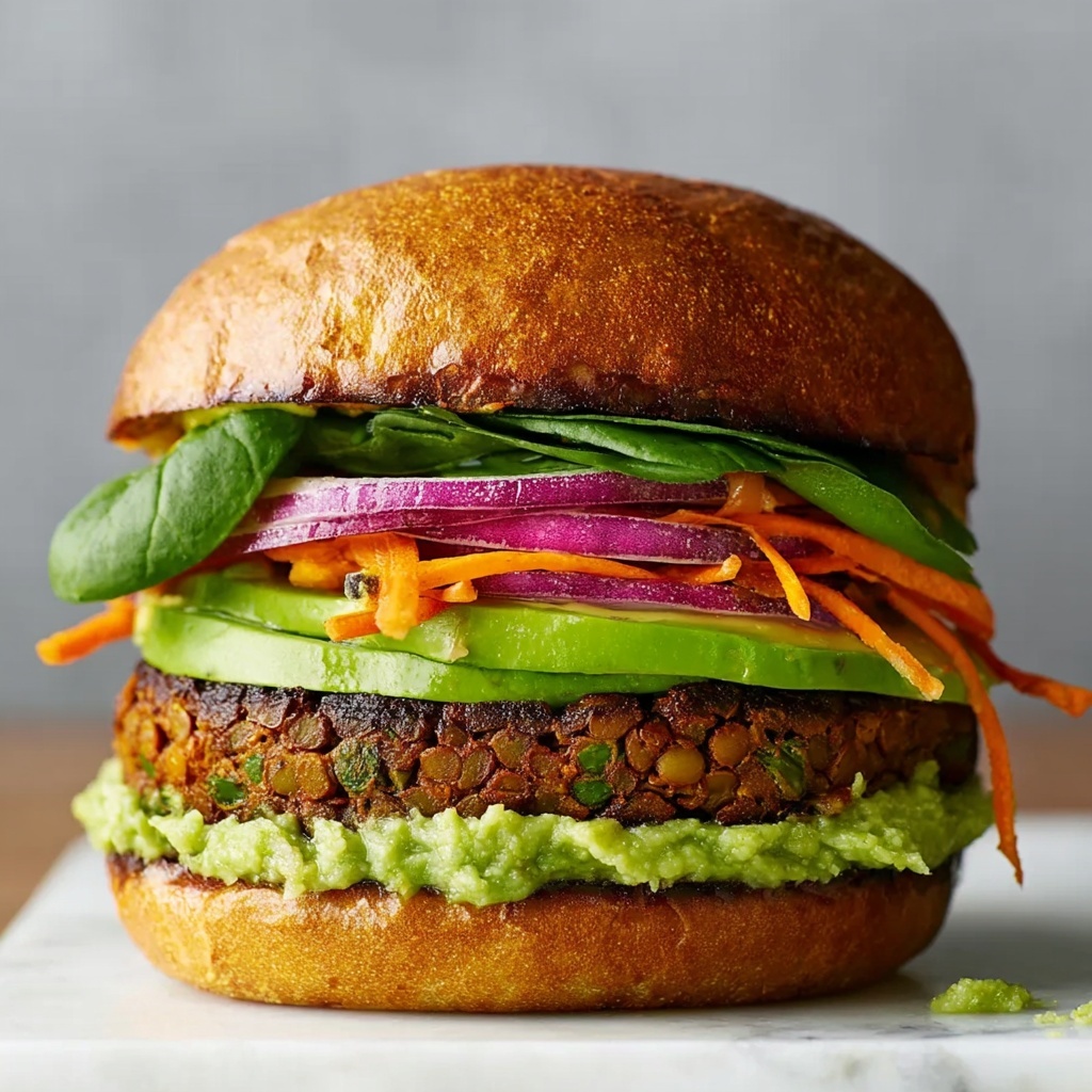 Lentil-Chickpea Veggie Burgers with Avocado Green Harissa Recipe - Recipe Image