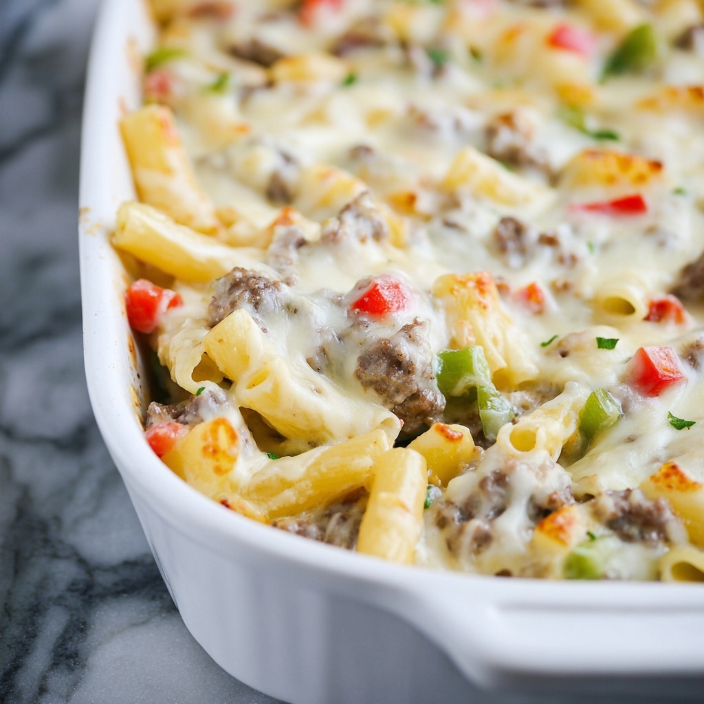 Philly Cheesesteak Pasta Bake Recipe - Recipe Image