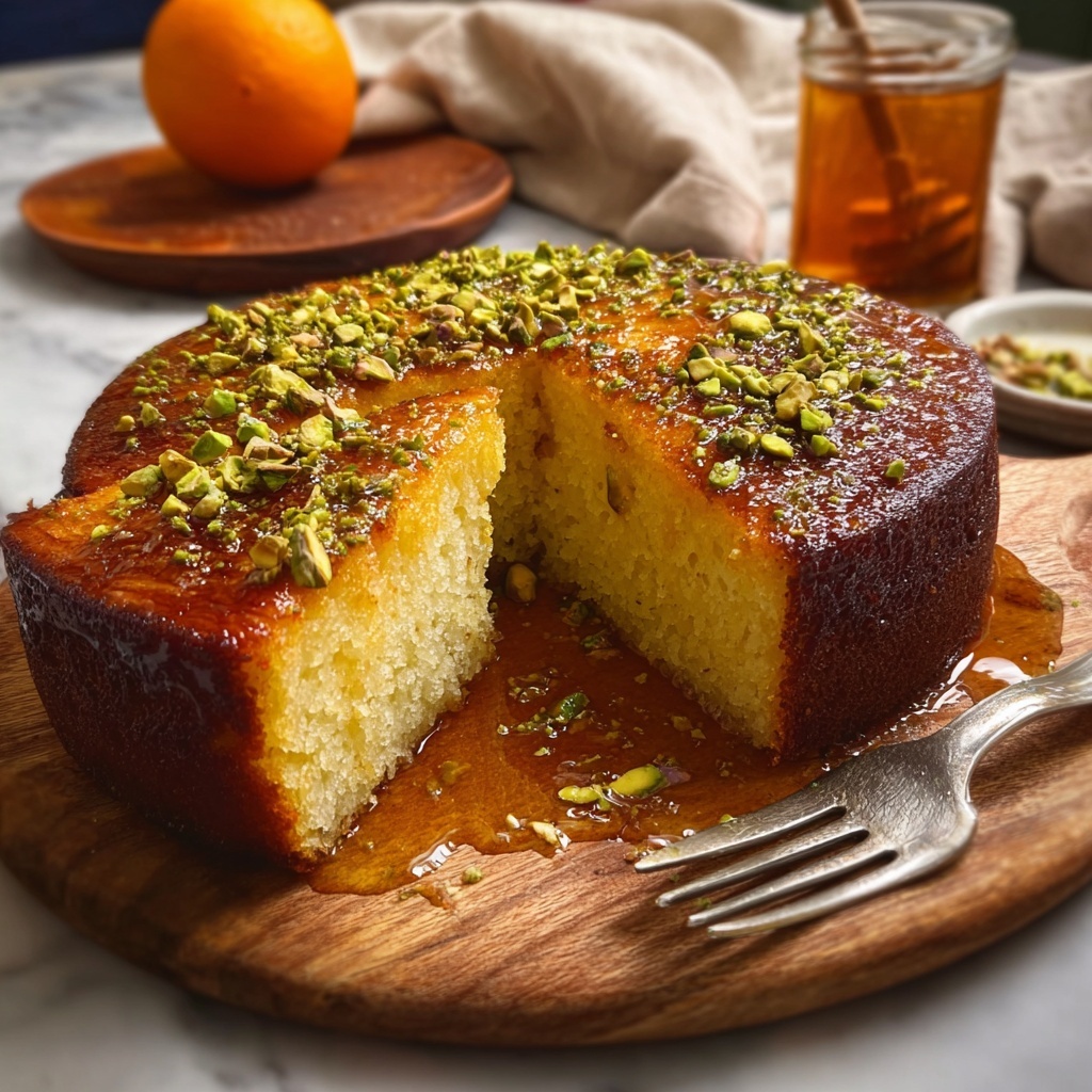 Saffron-Infused Orange and Pistachio Cake with Honey Drizzle Recipe - Recipe Image