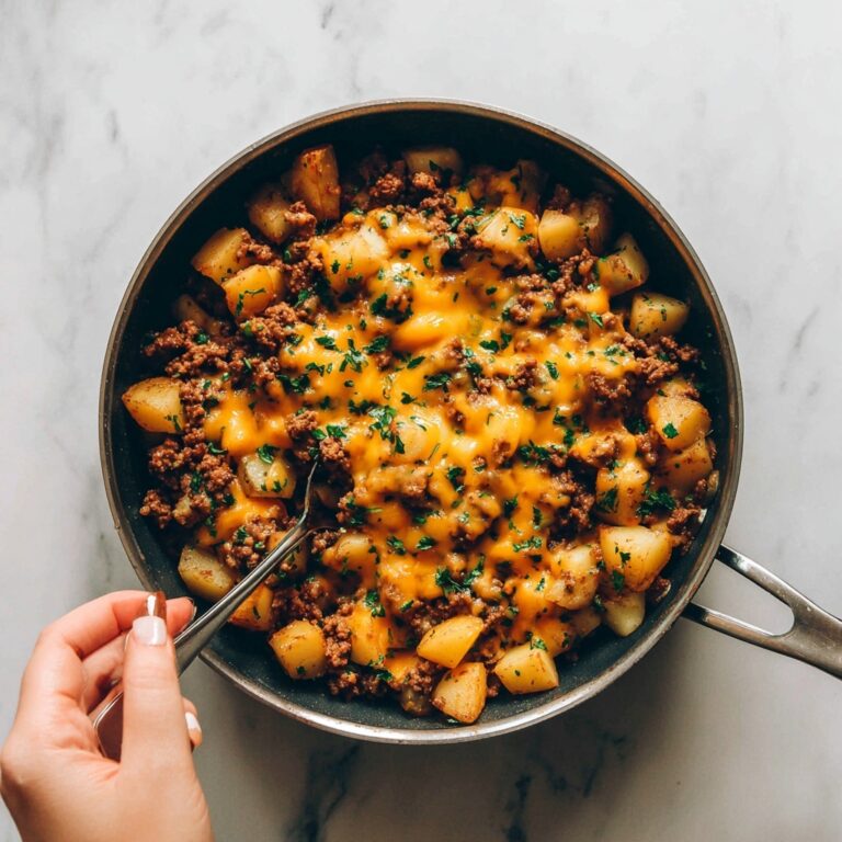 Cheesy One Pan Meat Potato Skillet Recipe