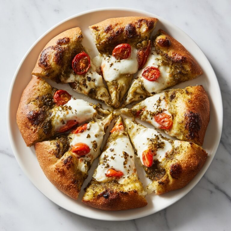 Pesto Pizza with Fresh Basil, Cherry Tomatoes, and Mozzarella Recipe
