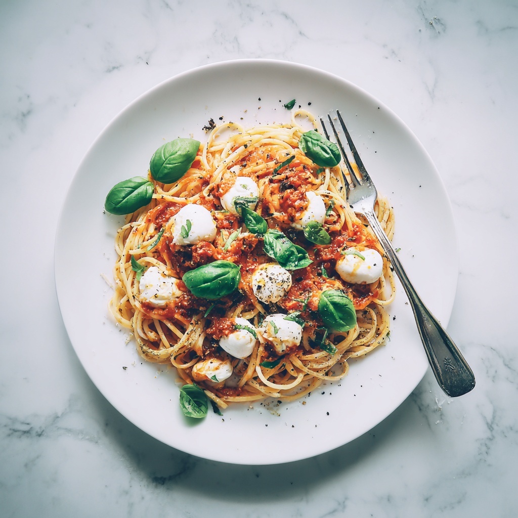 Pasta Pomodoro with Basil, Mozzarella, and Baby Spinach Recipe - Recipe Image